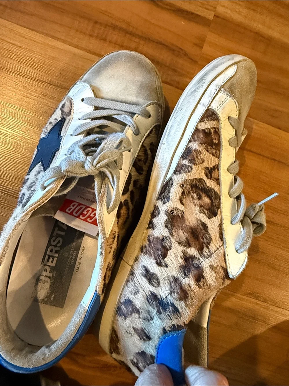Golden Goose Leopard Sneakers with Blue Heel - GGDB Tag Visible - size 9